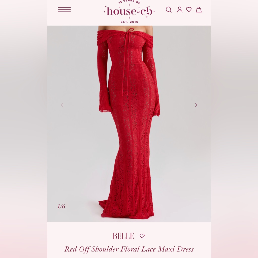 House Of Cb Red Off-Shoulder Lace Maxi Dress